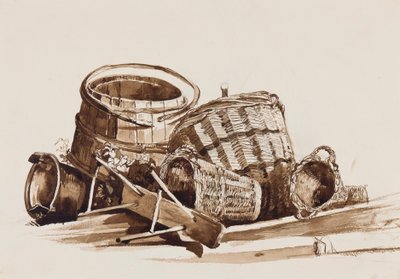 Baskets, Barrels and Bench, copied from a work by Achille Vianelli by Giacinto Gigante
